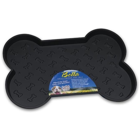 Loving Pets Products LP7357 Black Bella Spill-Proof Bone Shaped Dog Mat - 23.5 X 17.5 In.